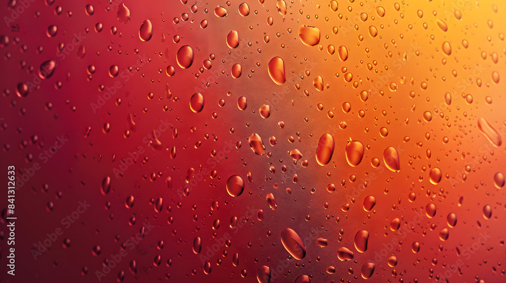 Poster top view of a gradient background with red and orange tones. the water droplets create an abstract p