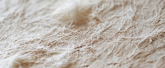 A closeup of textured handmade paper with visible fibers and a rough surface, emphasizing the natural variations and organic feel.