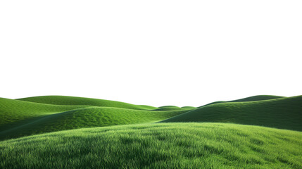 Green rolling hills with lush grass and gentle slopes on a clear day, isolated on a transparent background.