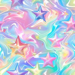 Obraz premium Pastel coloured stars and birthday graphics in a seamless pattern, creating a fantasy-like atmosphere with a flow of colours, suitable for pride and party posters