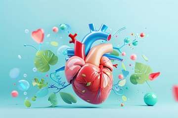 Bright and vibrant 3D animated heart with medical elements for World Organ Donation Day template