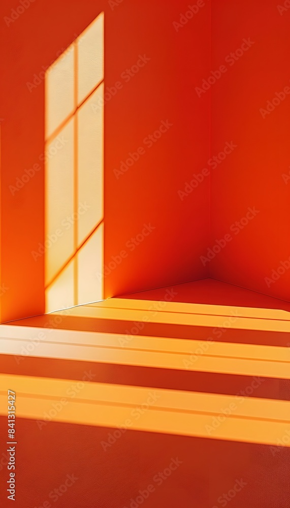 Aufkleber 3d orange wall with window shadow in minimal style background for product display