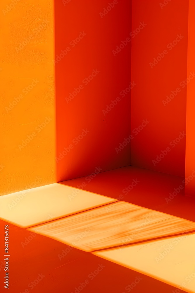 Poster 3d orange wall with window shadow in minimal style background for product display