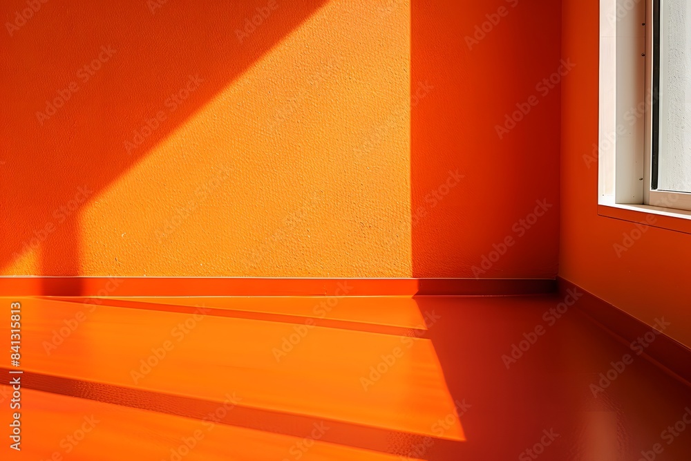 Aufkleber 3d orange wall with window shadow in minimal style background for product display