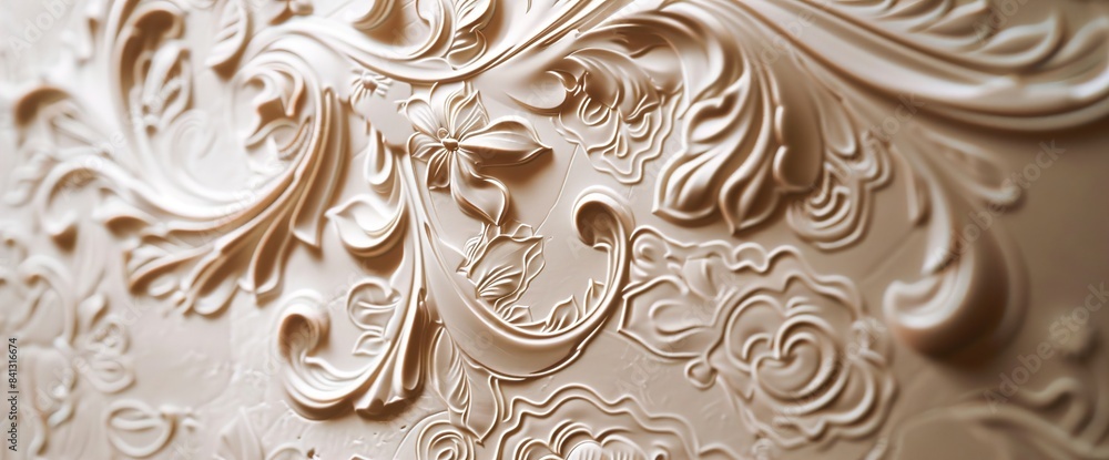 Poster detailed view of a piece of embossed paper, showcasing intricate patterns and the raised design elem