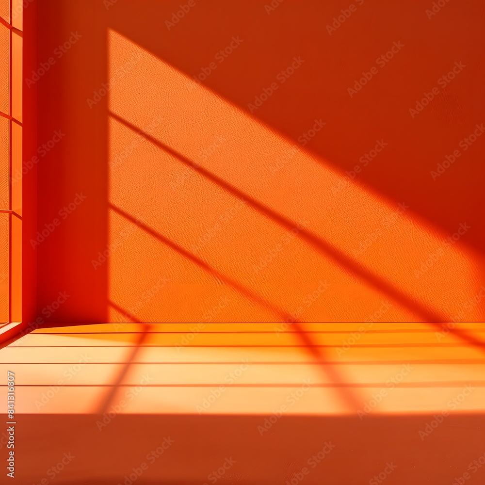 Aufkleber 3d orange wall with window shadow in minimal style background for product display