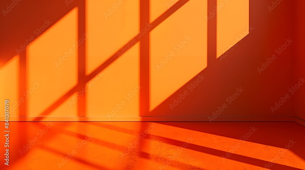Aufkleber 3d orange wall with window shadow in minimal style background for product display