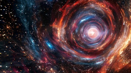 Dynamic illustration of a hyperspace jump through a vibrant tunnel, accelerating into black holes with a fast speed motion effect, depicting teleportation through space galaxies
