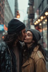 Obraz premium A romantic moment between two people in an urban setting