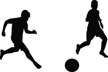 boys playing football, silhouette vector