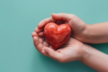 Fototapeta premium Vibrant social media template for World Organ Donation Day, with an image of hands holding a heart