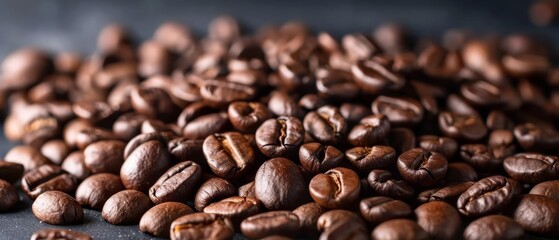Naklejka premium Focus on the rich, earthy tones of the coffee beans against a dark background