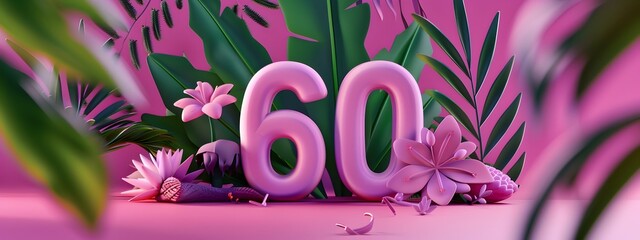 Minimalist 3D Rendered Floral Decorated 60th Anniversary Background