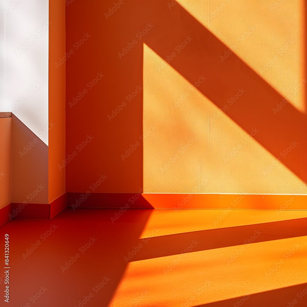 Poster 3d orange wall with window shadow in minimal style background for product display