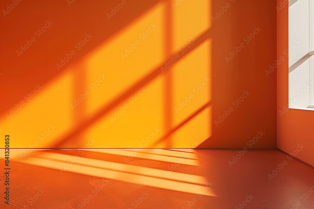Aufkleber 3d orange wall with window shadow in minimal style background for product display
