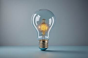 Incandescent light bulb on solid color background. ai generative