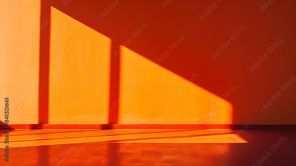 Aufkleber 3d orange wall with window shadow in minimal style background for product display