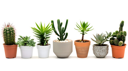 Obraz premium Collection of various indoor plants in pots isolated on a white background
