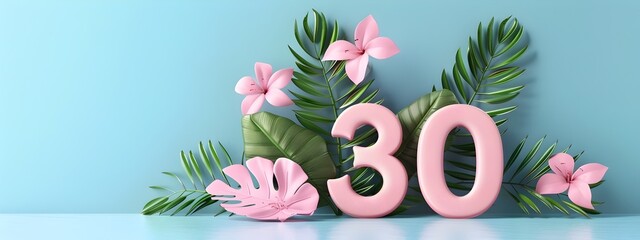 Vibrant Tropical Floral Decorated 30 Number Artwork