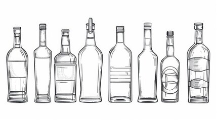 Assortment of glass bottles on a shelf, varying in size and shape