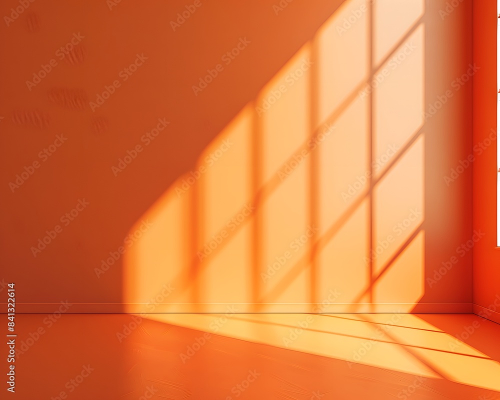 Aufkleber 3d orange wall with window shadow in minimal style background for product display