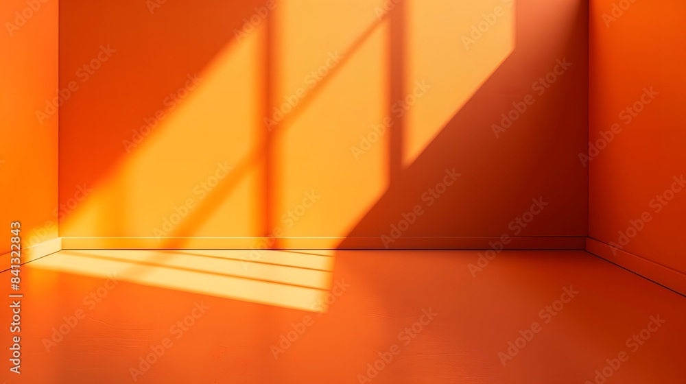 Poster 3d orange wall with window shadow in minimal style background for product display