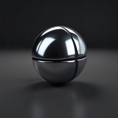 Image 3D levitating basketball in shiny chrome