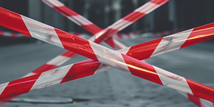 Close-up shot of a red and white striped barricade with a metal frame