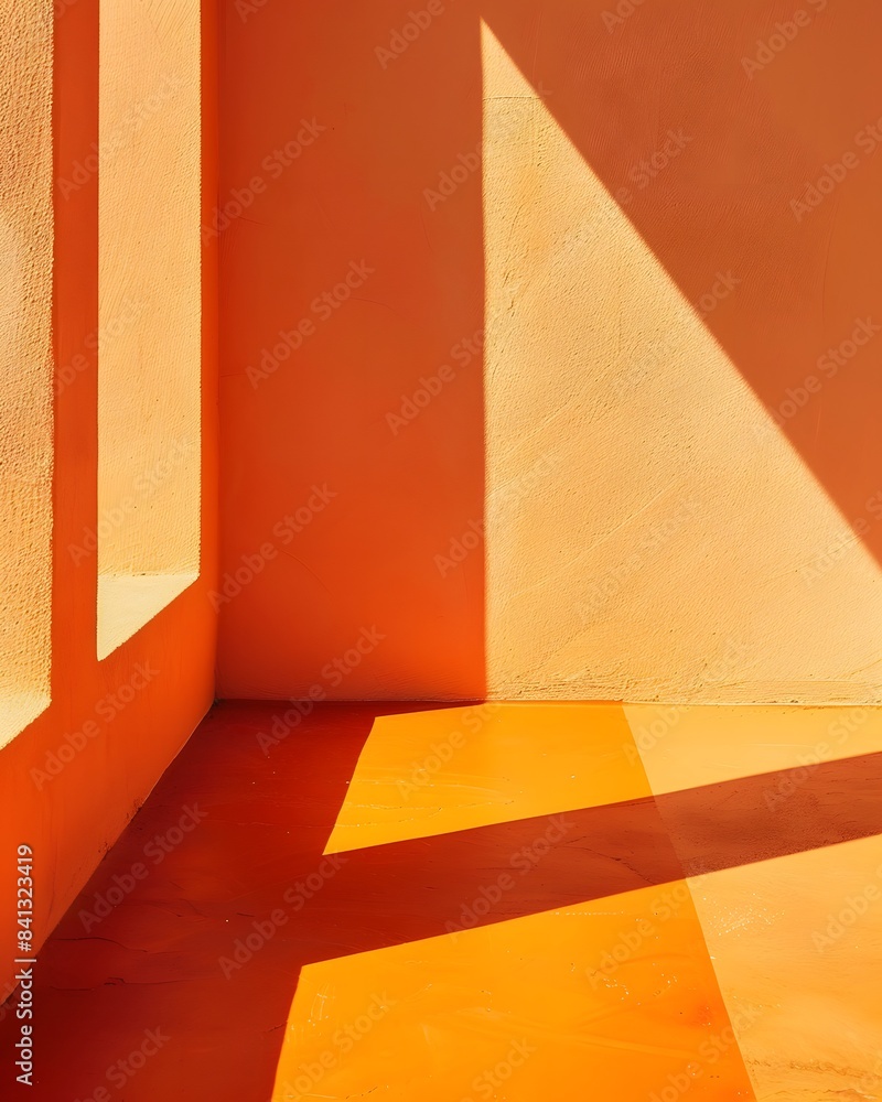 Poster 3d orange wall with window shadow in minimal style background for product display