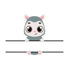Fototapeta premium Cute opossum split monogram. Funny cartoon character for shirt, scrapbooking, greeting cards, baby shower, invitation. Bright colored childish stock vector illustration