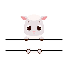 Cute sheep split monogram. Funny cartoon character for shirt, scrapbooking, greeting cards, baby shower, invitation. Bright colored childish stock vector illustration