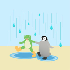 雨と蛙とペンギン