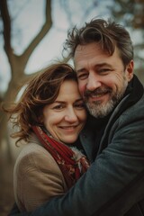 Fototapeta premium A man and a woman embracing each other