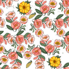 Vector floral pattern. Flowers on a colored background. Abstraction pattern for printing on paper, postcards, baby clothes, bed