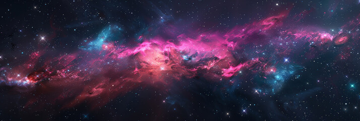 Vibrant cosmic nebula in deep space with swirling colors and sparkling stars, showcasing the beauty and grandeur of the universe in a mesmerizing, celestial scene..