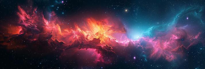 Vibrant cosmic nebula in deep space with swirling colors and sparkling stars, showcasing the beauty and grandeur of the universe in a mesmerizing, celestial scene..