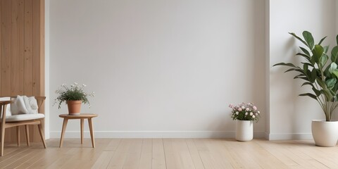 Frame mockup, Minimal room with an armchair on an empty white wall background. 3D render