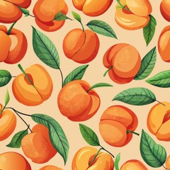 Seamless pattern of hand-drawn peaches with subtle shading to highlight their fuzziness and soft leaves, Generative AI