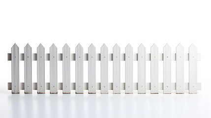 White picket wooden fence outdoors isolated on white background