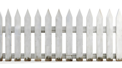 Fototapeta premium White picket wooden fence outdoors isolated on white background