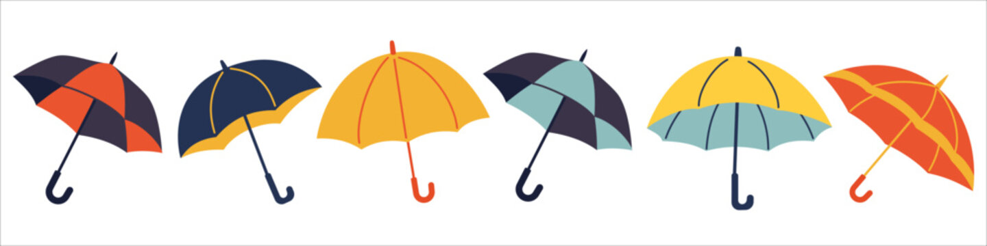 Collection of vector illustrations of umbrellas on a white background . Vector illustration