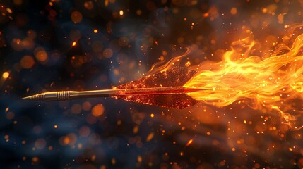 Dart with fiery tail, Fantasy, Vibrant oranges and yellows, 3D, Magical flames and dynamic motion 8K , high-resolution, ultra HD,up32K HD
