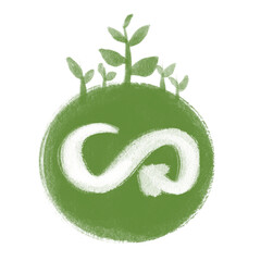 Circular economy icon drawing An endless and limitless circular economy concept for business growth and a sustainable future against the background of nature and the environment.