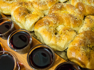 Wine and moldavian baking eights with honey and walnuts traditional nine of march holiday