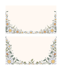 Hand Drawn Daisy Leaf and Flowers Frame Background