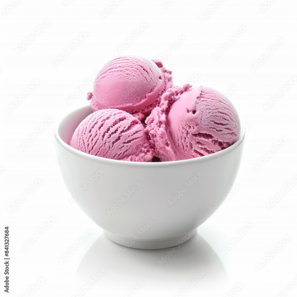 Canvas Prints Refreshing strawberry ice cream scoops in white bowl on clean background, symbolizing summer treats and sweet indulgence, perfect for advertising and menus