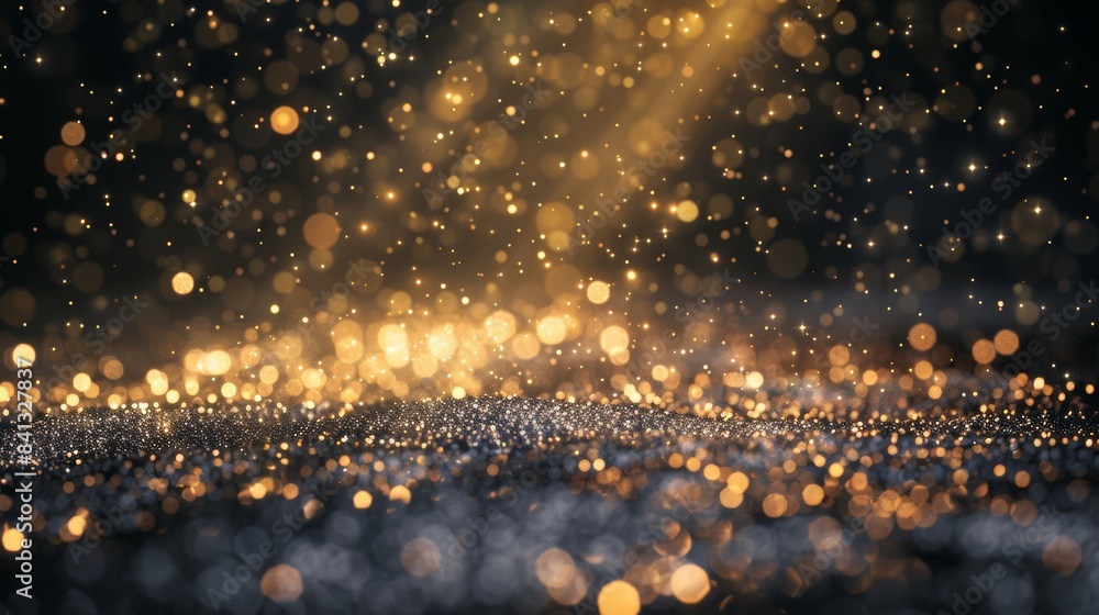 Poster a photorealistic image of glitter liquid illuminated by a spotlight, emphasizing its dazzling sparkl