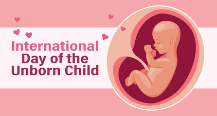 Embryo in mother's uterus. International day of the unborn child. Illustration, banner, vector