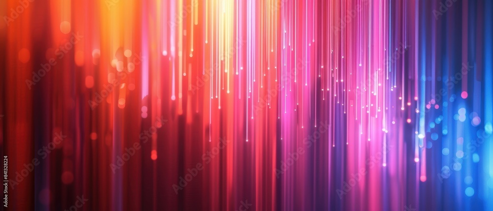 Poster vibrant abstract background with vertical light streaks in rainbow colors, creating a dynamic, futur