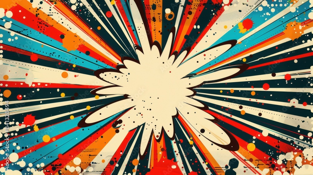 Aufkleber vibrant abstract pop art explosion with colorful rays and splatters, capturing dynamic and energetic